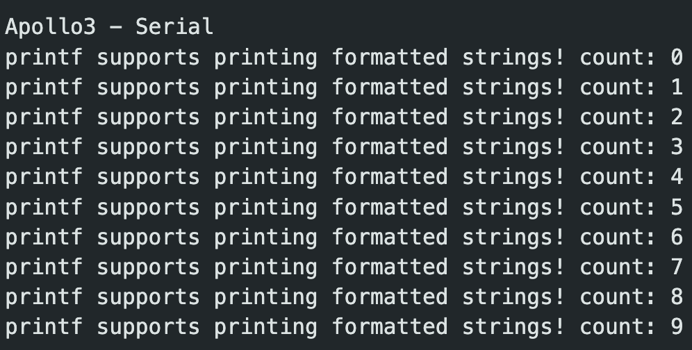 Serial monitor output for Serial example