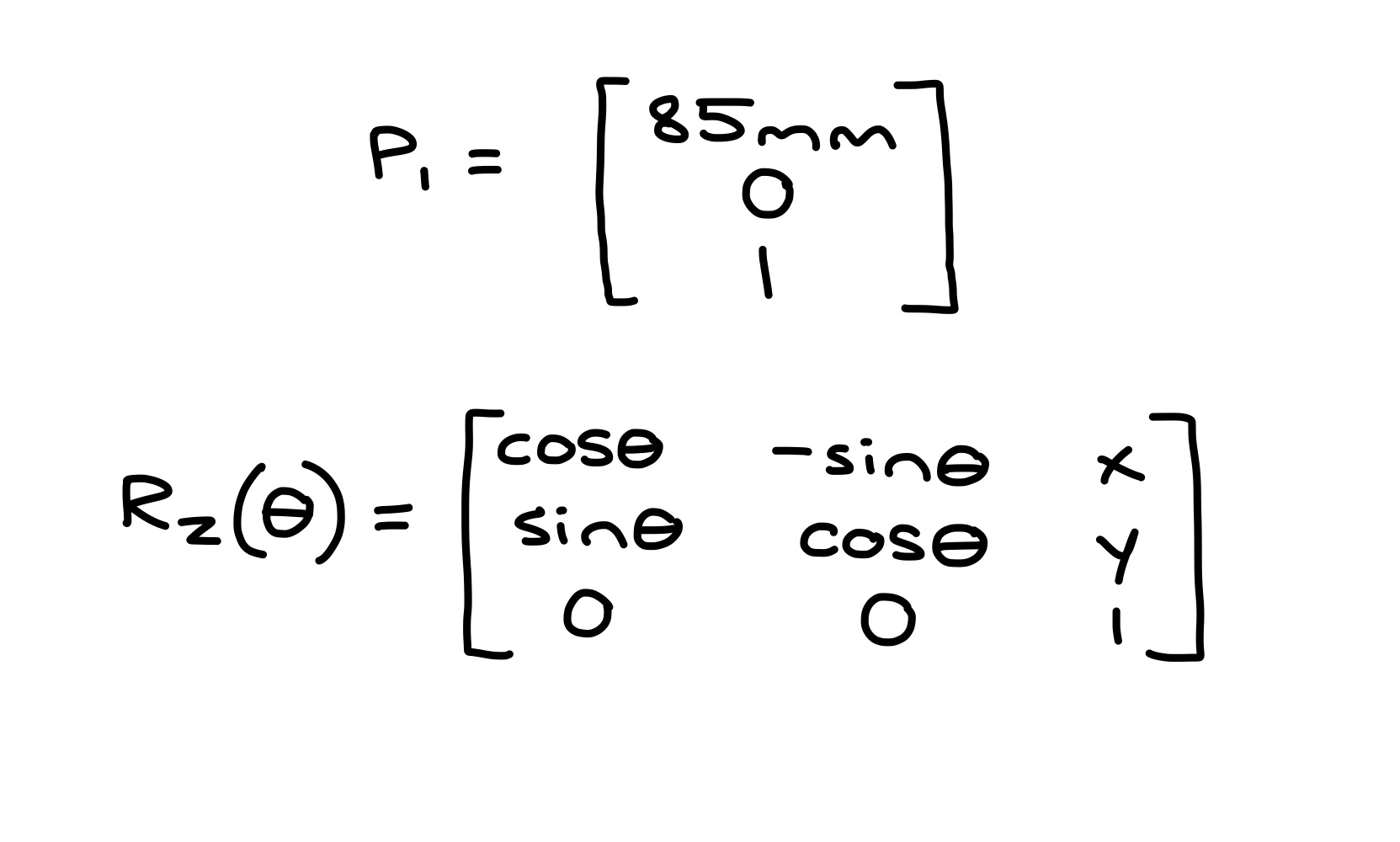 Transformation matrices from sensor to robot frame and robot to world frame